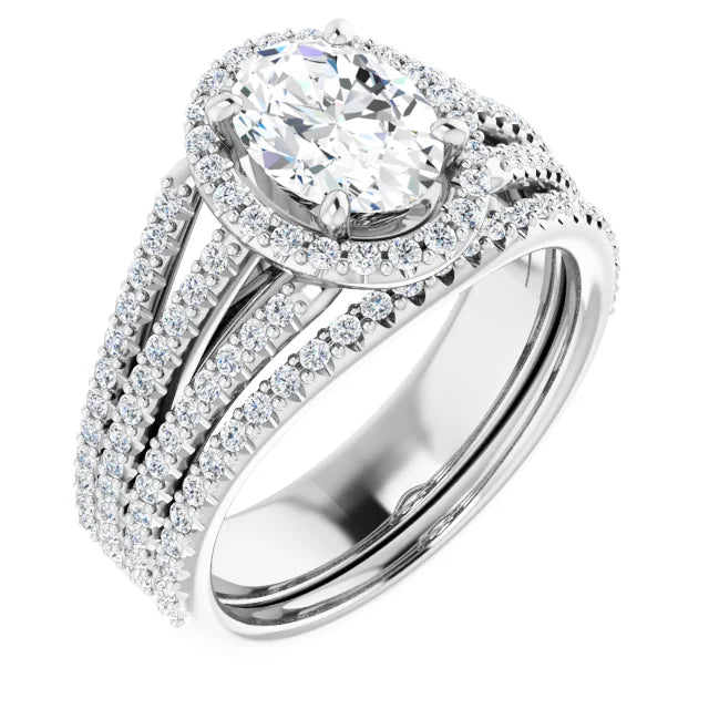 Oval White Gold Halo Style Engagement Ring