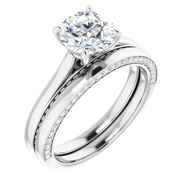 Round Brilliant White Gold Solitaire & Hidden Diamond Band Engagement Ring