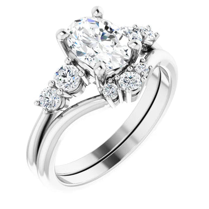 Oval White Gold Multi Stone Accent Style Engagement Ring