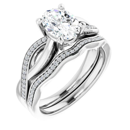 Oval White Gold Claw Set Twist Style Engagement Ring 