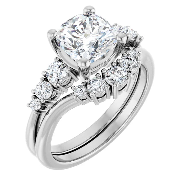 Cushion White Gold Multi Stone Accent Style Engagement Ring