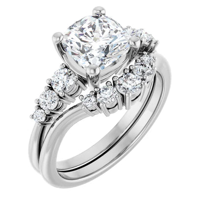 Cushion White Gold Multi Stone Accent Style Engagement Ring