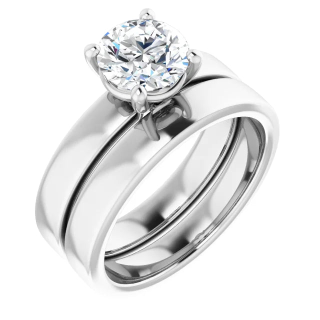 Round Brilliant White Gold Wide Band Solitaire Engagement Ring