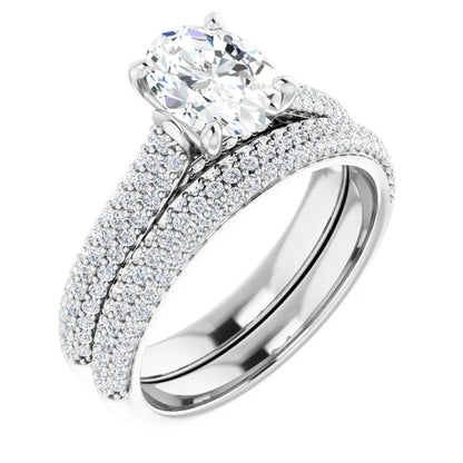 Oval White Gold Pave Lab Diamond Engagement Ring 