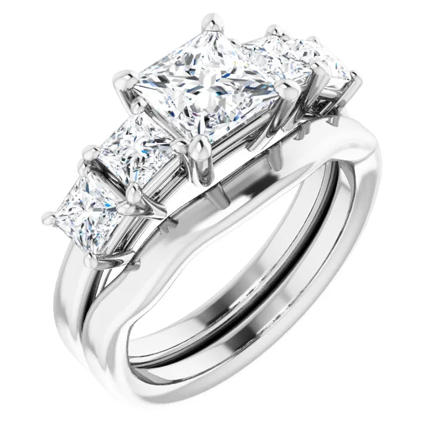 Princess White Gold Multi Stone Accent Style Engagement Ring