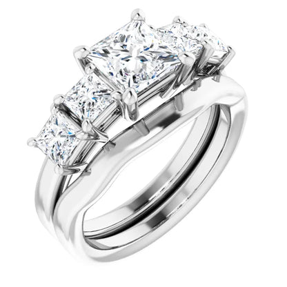 Princess White Gold Multi Stone Accent Style Engagement Ring