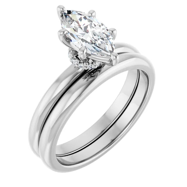 Marquise Cut White Gold Low Hidden Halo Solitaire Engagement Ring