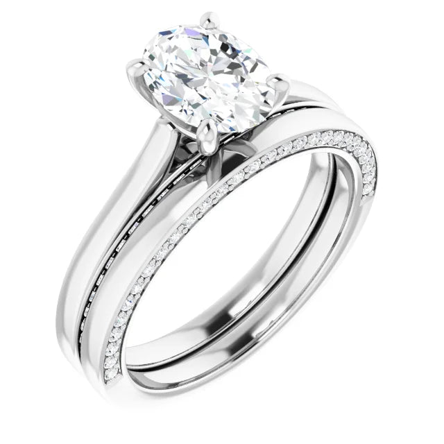 Oval White Gold Solitaire & Hidden Diamond Band Engagement Ring