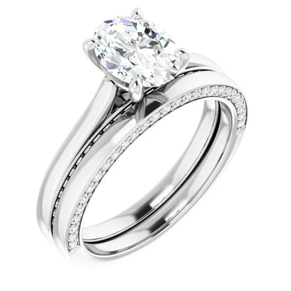 Oval White Gold Solitaire & Hidden Diamond Band Engagement Ring