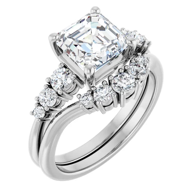 Asscher White Gold Multi Stone Accent Style Engagement Ring