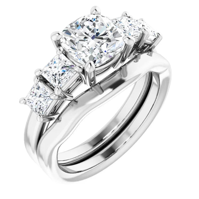Cushion White Gold Multi Stone Accent Style Engagement Ring