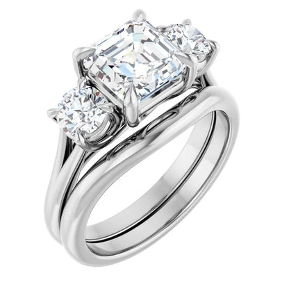 Asscher White Gold Accent Engagement Ring