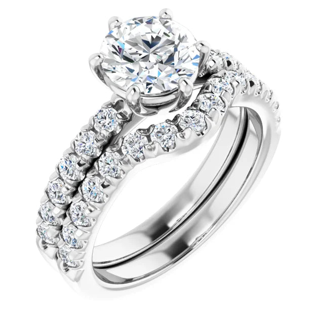 Round Brilliant Six Claw Pave White Gold Engagement Ring 