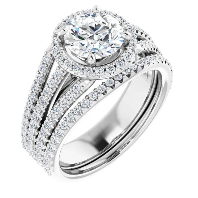 Round Brilliant White Gold Halo Style Engagement Ring