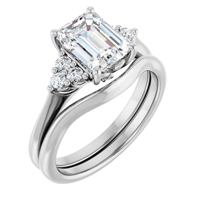 Emerald White Gold Antique Inspired Design Engagement Ring