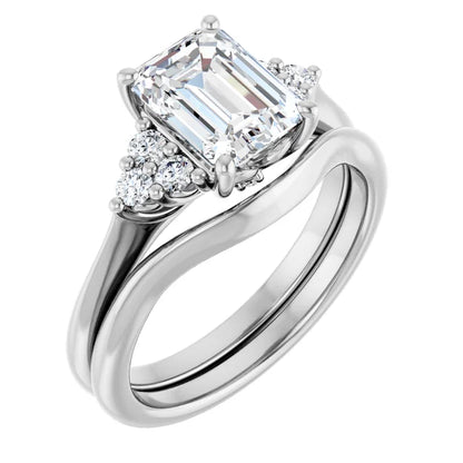 Emerald White Gold Antique Inspired Design Engagement Ring