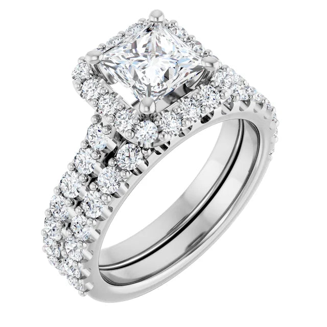 Princess Halo White Gold Style Engagement Ring