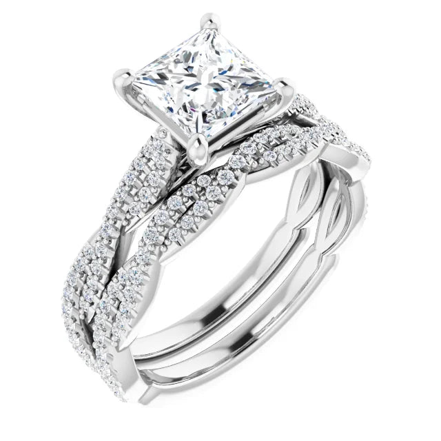 Princess White Gold Twist Style Engagement Ring