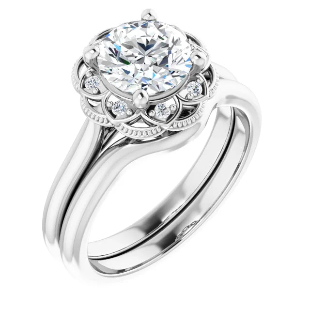 Round Brilliant White Gold Antique Inspired Design Engagement Ring