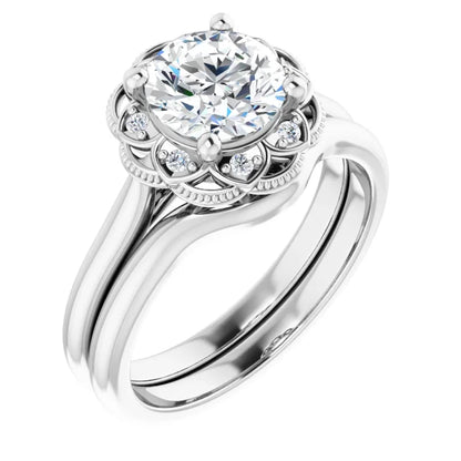 Round Brilliant White Gold Antique Inspired Design Engagement Ring