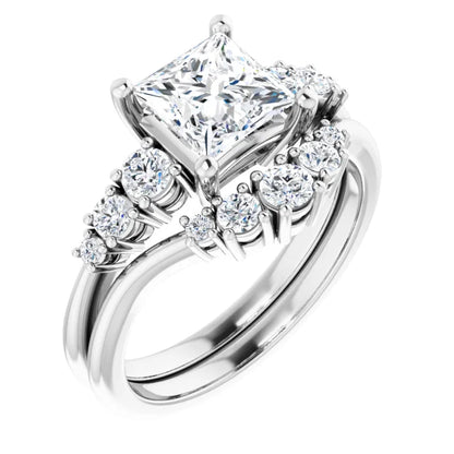 Princess White Gold Multi Stone Accent Style Engagement Ring