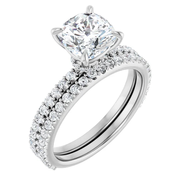 Cushion White Gold Claw Set Style Engagement Ring 