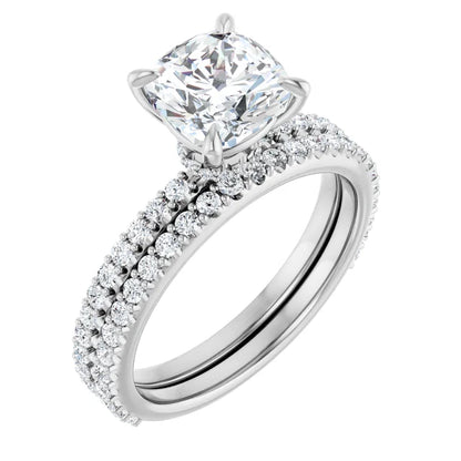 Cushion White Gold Claw Set Style Engagement Ring 