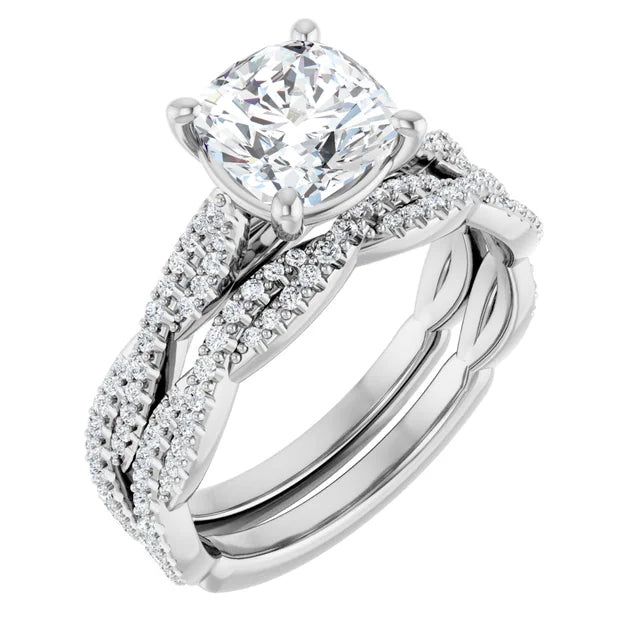 Cushion White Gold Twist Style Engagement Ring 