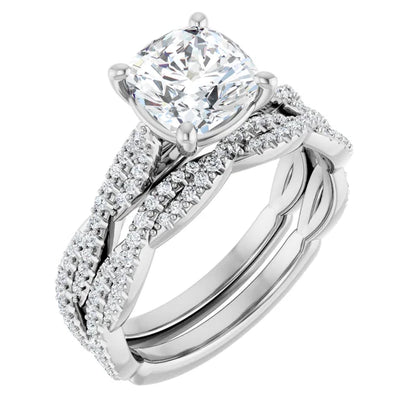 Cushion White Gold Twist Style Engagement Ring 