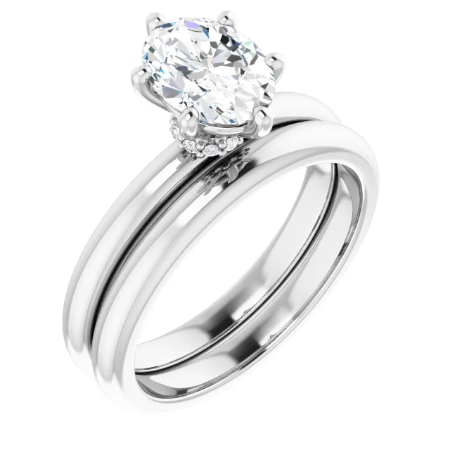 Oval Cut White Gold Low Hidden Halo Solitaire Engagement Ring