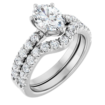 Oval Six Claw Pave White Gold Engagement Ring 