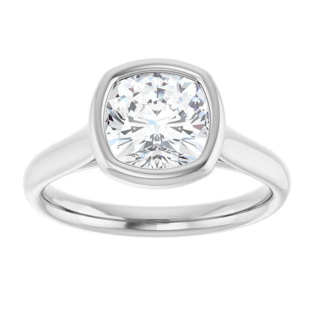 Solitaire Cushion Cut Bezel Engagement Ring