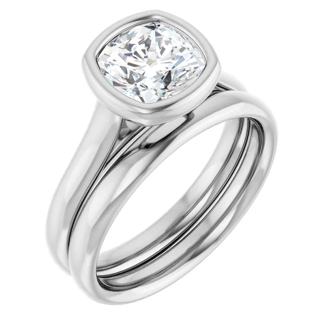 Solitaire Cushion Cut Bezel Engagement Ring