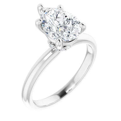 Pear Cut Low Hidden Halo Solitaire Engagement Ring