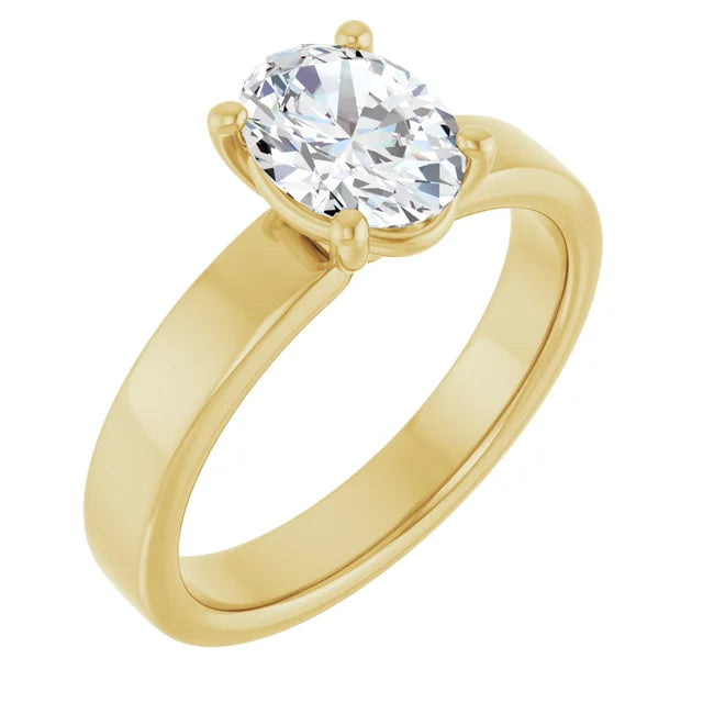 Oval Yellow Gold Wide Band Solitaire Engagement Ring