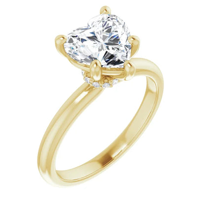 Heart Cut Low Hidden Halo Solitaire Engagement Ring