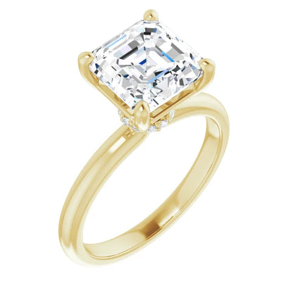 Asscher Cut Low Hidden Halo Solitaire Engagement Ring