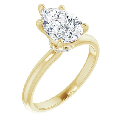 Pear Cut Low Hidden Halo Solitaire Engagement Ring