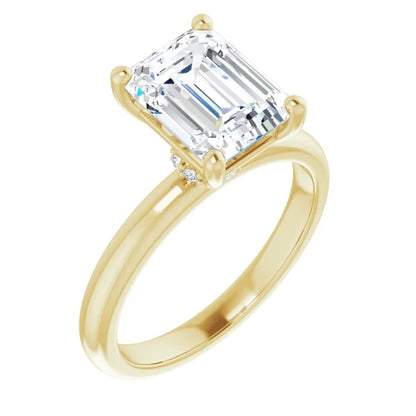 Emerald Cut Low Hidden Halo Solitaire Engagement Ring