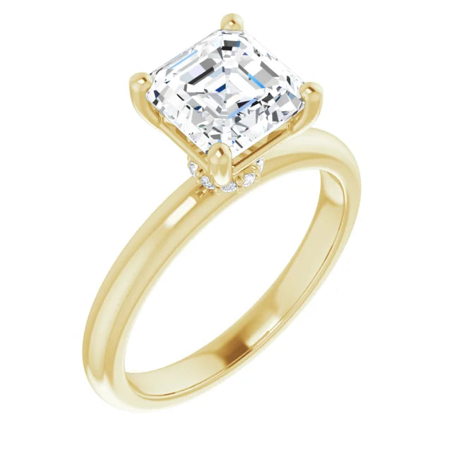 Asscher Cut Low Hidden Halo Solitaire Engagement Ring