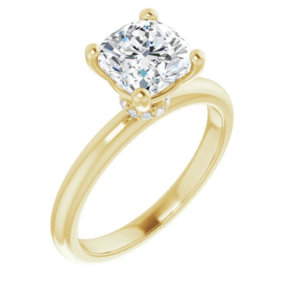 Cushion Cut Low Hidden Halo Solitaire Engagement Ring