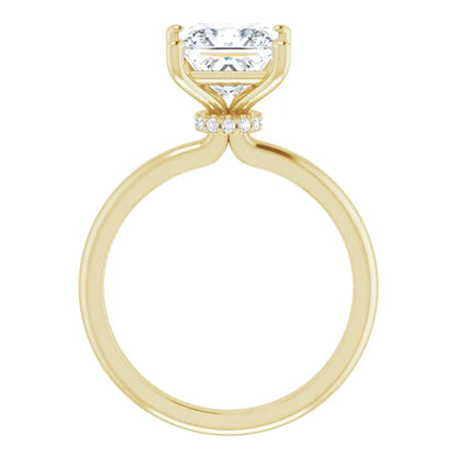 Princess Cut Low Hidden Halo Solitaire Engagement Ring