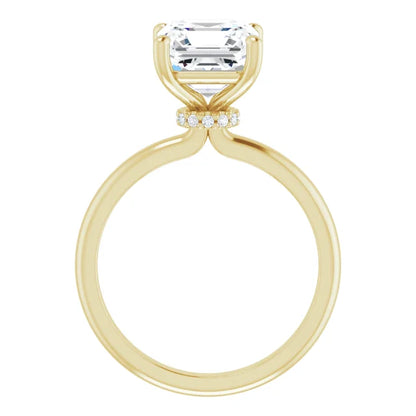 Asscher Cut Low Hidden Halo Solitaire Engagement Ring