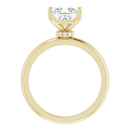 Princess Cut Low Hidden Halo Solitaire Engagement Ring