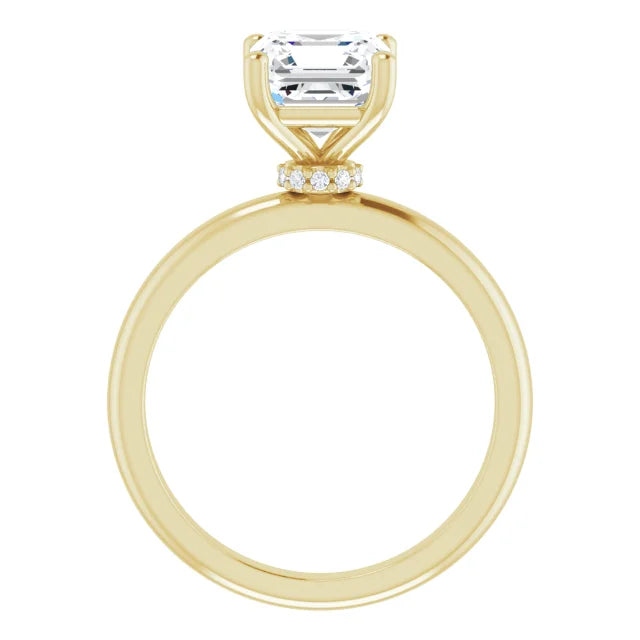 Asscher Cut Low Hidden Halo Solitaire Engagement Ring