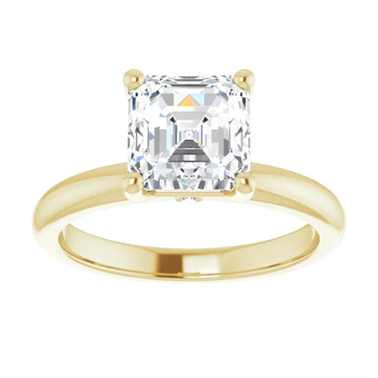 Asscher Cut Low Hidden Halo Solitaire Engagement Ring