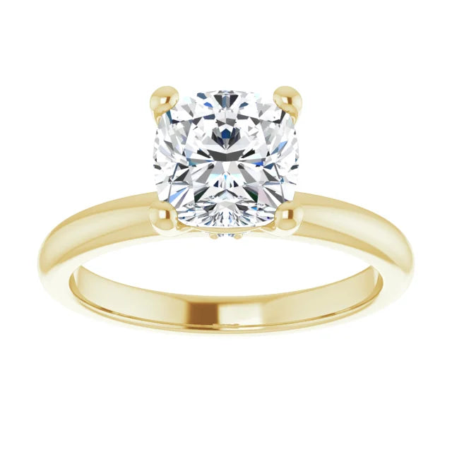 Cushion Cut Low Hidden Halo Solitaire Engagement Ring