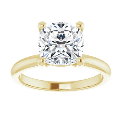 Cushion Cut Low Hidden Halo Solitaire Engagement Ring