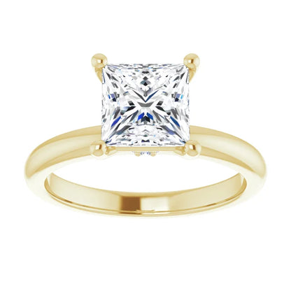 Princess Cut Low Hidden Halo Solitaire Engagement Ring