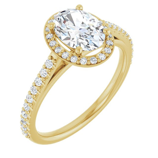 Oval Yellow Gold Halo Lab Diamond Engagement Ring 